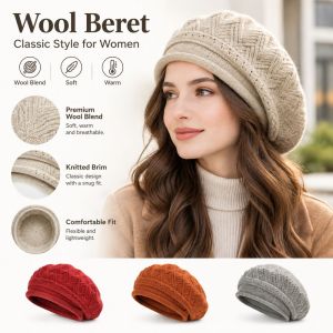 STYLETENK Solid Color Crochet Beret Korean Style British Retro Bud Hat  Versatile Fit Winter Beanie For Women