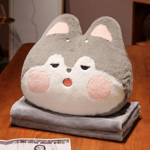 Cute Cartoon 2 in 1 Pillow Blanket Plush Animal Stuffed Toy Warm Nap Throw for Sofa Bantal Kembar