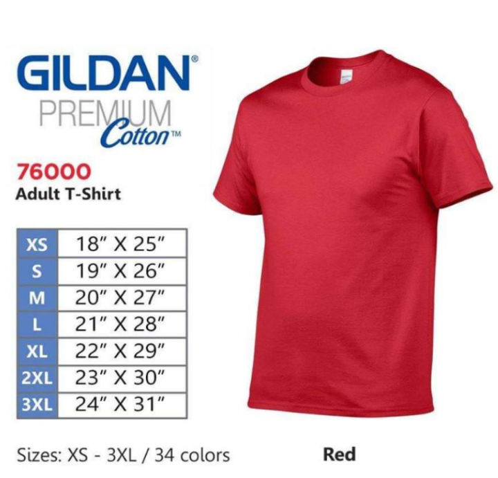 GILDAN RED, 76000 PREMIUM COTTON ADULT ROUNDNECK T-SHIRT