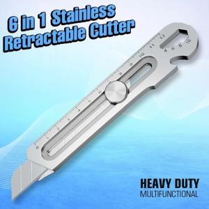 Multifunctional Stainless Steel Metal Utility Knife Sharp Cutting Broken Tail Design Ruler Bottle Open Retractable Cutting Knife