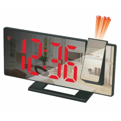 ZEFUVA Màn hình gương lớn Đồng hồ báo thức chiếu Độ sáng có thể điều chỉnh Hiển thị nhiệt độ Đồng hồ điện tử LED Đa chức năng Đồng hồ báo thức kỹ thuật số Phòng ngủ