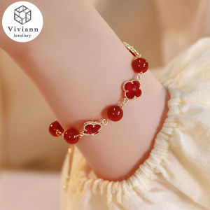 Viviann Original Happiness Clover Onyx Bracelet Handmade Stone Onyx Beads Bracelet Charm Bracelet for Women Yoga Jewelry Gifts bracelet set with box bracelet korean style girl