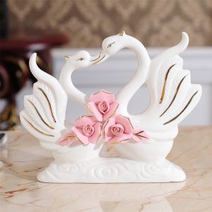 (1Pcs Rose Lovers Swans Ornaments Wedding Gifts Creative Home Decorations Living Room Crafts TV Cabinet Home Decoration Housewarming Gift