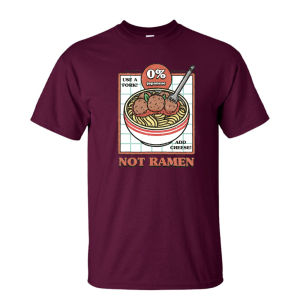 [Local Stock] HBESTY  Not Ramen Spaghetti Meatball Vintage Label Men Summer Cotton T Shirt Funny Food Retro Cartoon Holiday Travel Tee