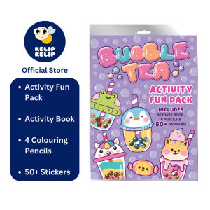 Bubble Tea Activity Book Fun Pack With 4 Colour Pencils & Over 50 Stickers For Kids