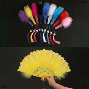 [COD] dfgje Lolita Feather Folding Fan Japanese Sweet Fairy Girl Dark Gothic Court Dance Hand Fan with Pendant Gift Wedding Party Decoration