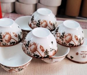 Bộ 6 Chén 10 Chén Sứ Cotton Havest Season - Họa Tiết Hoa Hải Đường - Chén Ăn Cơm Tráng Men Cao Cấp