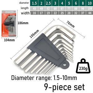 9-Piece Set Of Long Ball-Head Hex Wrenches 1.5-10mm Easily Handles Narrow Angles For Disassembling Screws