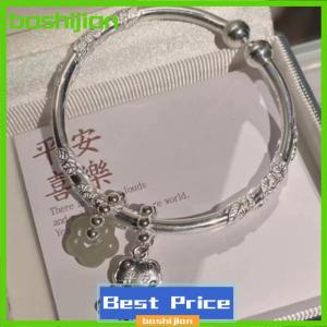 bashijian Chinese Style Floral Butterfly Push Pull Adjustable Bangle Heart Shaped Bamboo Link Flower Bud Opening Bracelet Fashion Jewelry