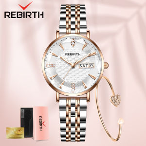 REBIRTH Jam Tangan Wanita Dan Elegan Terbaru Ori Tali Stainless Steel Jam Kuarsa Santai Mewah Jam Tangan Cewek