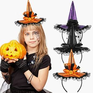 YOCKY Headband Halloween Witch Hat Hair Hoop Cartoon Lace Halloween Party Hair Band Personality Sequin Lady