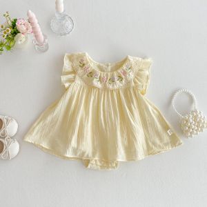 Baby Embroidery Bag Fart Dress 2025 New Summer Female Baby Korean Version Flying Sleeve Skirt Newborn Solid Color Clothes2026