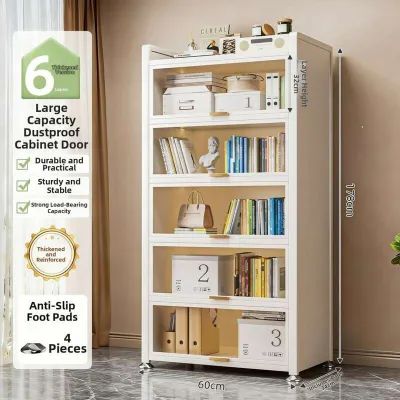 Dustproof Storage Bookcase Multilayer Shelf Cabinet With Doors Home Office Bookshelf Organizer Display Rack Living Room Bedroom Storage Shelving Unit DESINY