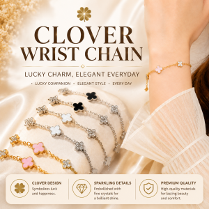 Gelang Tangan Four-Leaf Clover Bracelet Elegant Wrist Chain Lucky Charm Jewelry Gift Stylish Durable