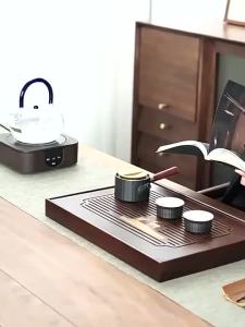 [LTIOMJ] Khay Trà Gỗ Hai Lớp Có Khắc Thoát Nước Thiết Kế Hoa Khay Hình Chữ Nhật Bộ Trà Phụ Kiện Hoàn Hảo Để Phục Vụ Trà