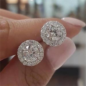 Okdeals Thời Trang Phụ Nữ Người Đàn Ông ziricon sáng bóng Đồ Trang Sức Quà Tặng Moissanite Stud tròn trắng bông tai kim cương