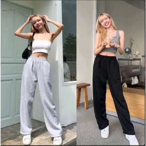 HoneyFashion--Women Casual Wide leg Pants Solid Color High Waist Loose Trousers