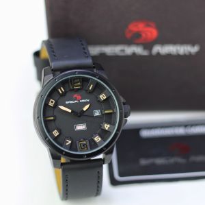 Jam tangan Pria Special army 8211 tali kulit tanggal hari aktif analog original