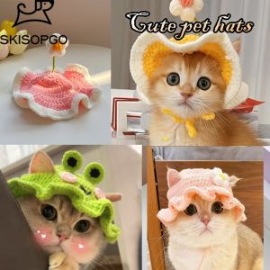 SKISOPGO หมวกสัตว์เลี้ยง การออกแบบดอกไม้ เครื่องแต่งกายสัตว์เลี้ยง หมวกแมว กระต่าย หมา การ์ตูน น่ารัก