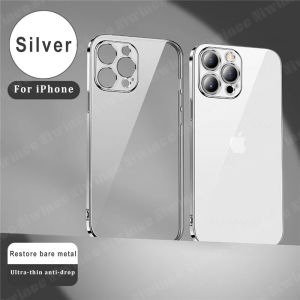 Ốp Điện Thoại TPU Mềm Trong Suốt Viền Vuông Thẳng Mạ Cho IPhone 13 12 11 Pro Max Mini X XR XS Max 8 7 6 6S Plus + SE 2020 Vỏ Điện Thoại Ốp Bảo Vệ Toàn Bộ Ống Kính Cho Nam và Phụ Nữ
