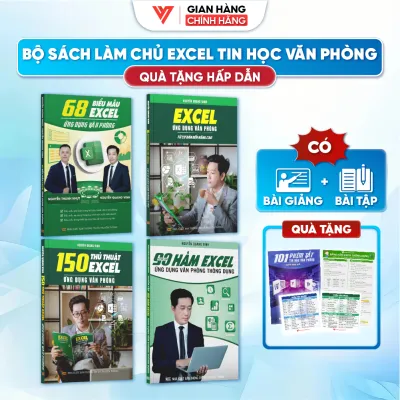 Combo 4 sách 68 Biểu Mẫu Excel - Excel Cơ Bản Nâng Cao - 150 Thủ Thuật Excel và 90 Hàm Excel Ứng Dụng Văn Phòng +Tặng 101PT +Bảng Hàm Excel + Nhãn dán