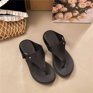 Free Shipping Retro Thick-Soled Flip-Flops For Women 2026 Summer New Versatile Wedge Heel Slip-On Sandals Lightweight Slip-On Shoes