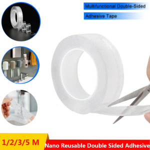 1/2/3/5M Nano Reusable กาวสองหน้าโปร่งใส Magic เทปไร้รอยล้างทําความสะอาดได้ห่วงดิสก์ Tie กาว