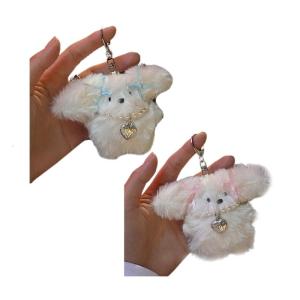 Cute Plush Rabbit Keychain Stuffed Animal Toy Car Keyring Handbag Pendant Pearl Beaded Bowknot Bag Charm Key Rings