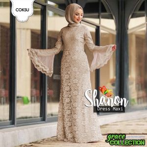 GRAC3COLL Gamis Hanon Maxi Dress Muslim Dress Lengan Panjang Terompet Brukat Furing 0622