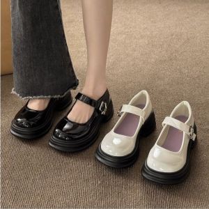Giày da nhỏ thời trang nữ giày gót ngắn dày giày da học sinh khóa thắt nơ một dây giày da nhỏ Mary Jane