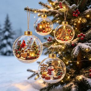 UNIITY có đèn  trang trí Giáng sinh Kích thước 8CM Chất liệu acrylic.  dây chuyền hình ông già Noel An toàn. Thiết kế trong suốt.  dây chuyền hình cây thông Noel Cây thông Noel