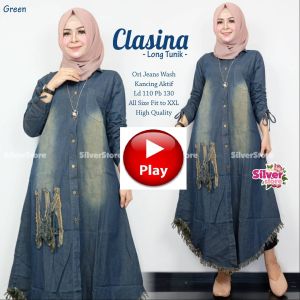 Clasina Long Tunik - Tunik Jeans - Atasan Tunik - Baju Busui - Pakaian Jeans - Kemeja Jeans - Baju Muslim Jeans (REAL PICT) - Produk Lokal - Kondisi Fisik Bagus - Pengiriman Cepat