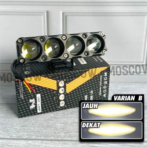 LAMPU TEMBAK LASER SQL 4 MATA  TANPA COVER / POLOS MERK MOSCOW POWER 18W PER LAMPU JIKA SEPASANG(36W) ARUS DC 12 - 80V JENIS LED CSP DUAL COLOR 2 MODE HIGH / LOW BAHAN BODY BESI WATERPROOF ADA WARNA PUTIH KUNING / PUTIH PUTIH UNIVERSAL MOTOR / MOBIL / DLL