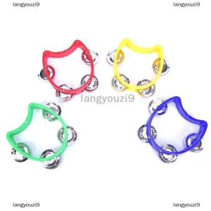 langyouzi9 Cầm tay Tambourine kim loại chuông nhựa Bộ gõ cho KTV bên Kid trò chơi đồ chơi