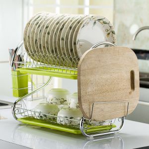 [SG]3-Tier 2-Tier Dish Drying Rack with Removable Utensil Holder & Chopping Board Holder & Drainboard for Plates/Bowls