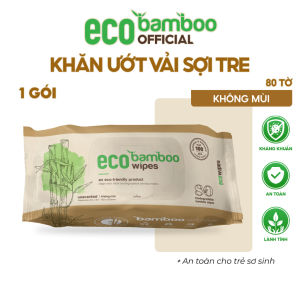 [ECOBAMBOO OFFICIAL]_Khăn Ướt EcoBamboo Vải Sợi Tre Sinh Thái Kháng Khuẩn Gói 80 Tờ Dùng Cho Da Nhạy Cảm Da Mụn Và Cho Bé