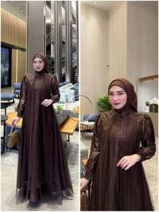 New Leya maxi Kombinasi Brukat Mix Tille puring Coklat Mahogany LD 115 Bahan Velvet Premium Gaun wanita Pesta Kondangan Mewah Elegant Bahan adem Trend Masakini Size M L XL XXL