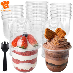 50Pcs Disposable Pudding Cups Clear Plastic Mousse Dessert Cup with Lid Party Supplies for Cold Drinks Fruit Cream 250/360/500ML2026