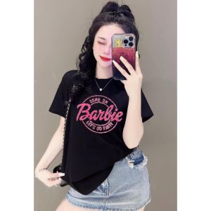 Áo thun cotton Thái nữ Phom Vừa phối chữ Nổi ( Mã Thái Barbie )