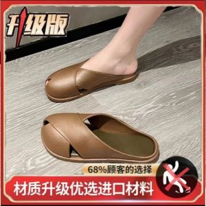 [Free Shipping] Womens closed-toe mules 2025 summer and autumn new low-heel slip-on non-slip versatile casual beach sandals