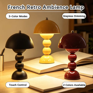1pc Vintage Beaded Mushroom Bedside Lamp 3‑Color Temperature Touch LED Light USB‑Powered Bedroom Decor for Gifting