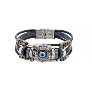 for Evil Eye Leather Bracelet Man Woman Punk Turkish Charm Wristband Bead Bangle Leather Bracelet for Men W