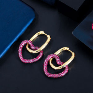 SEQUITO Korean Style Simple Women Ear Decoration Full Micro Pave Tiny Fuchsia AAA Cubic Zirconia Heart Star Oval Long Drop Earrings Clothing Accessories SE834