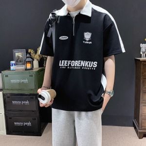 Oversize Rugby Polo Shirt Kaos Polo Pria Vintage Shirt Oversize Polo Shirt Vintage Short Rugby Polo Shirt Lengan Pendek pria kaos santai baju koko lengan pendek korean style kaos kerah polo t shirt polo kaos oversize korea putih Atasan Baju hitam oversize