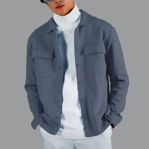 Jaket Pria Shacket Jacket keren dengan Desain trucker Dari Bahan Fleece Tebal Size M L XL XXL