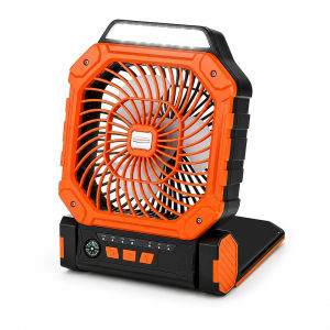 Solar Powered Camping Fan With Light Portable Rechargeable Desk Fan USB C Output 4 Wind Speeds Survival Gear Compass For Outdoor Tent Fishing Home Use