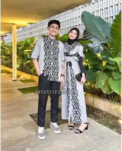 Dress Couple Tenun kondangan Clara Maxy Abu - Baju Tenun - Couple Keluarga