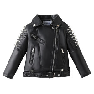 QBELY Spring Autumn Performance Motorcycle Black PU Coat Childrens Leather Jackets for Girl Boys Zipper Clothes