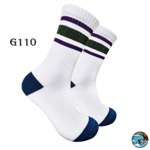 Kaos Kaki Oldschool - Kaos Kaki Skate Motif Garis Hijau Ungu Tua  - 4LAYER BENANG - G110