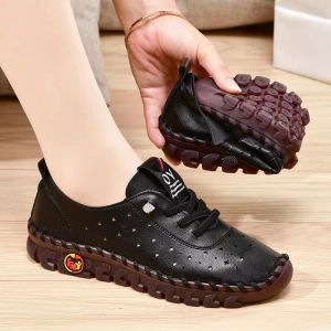 Womens soft leather orthopedic shoes/hand-stitching/elastic sole Breathable Leather Casual shoes
